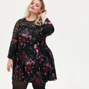 NWT Torrid Black and Pink Floral Lace Dress